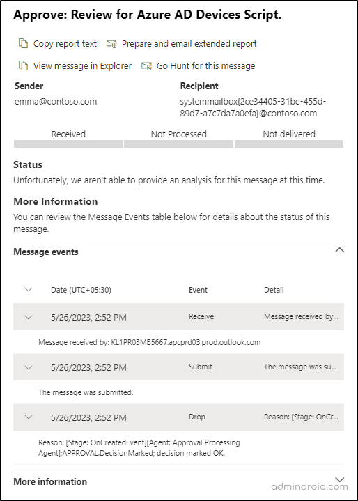 Detailed Message Event Log of the Message Approval Report