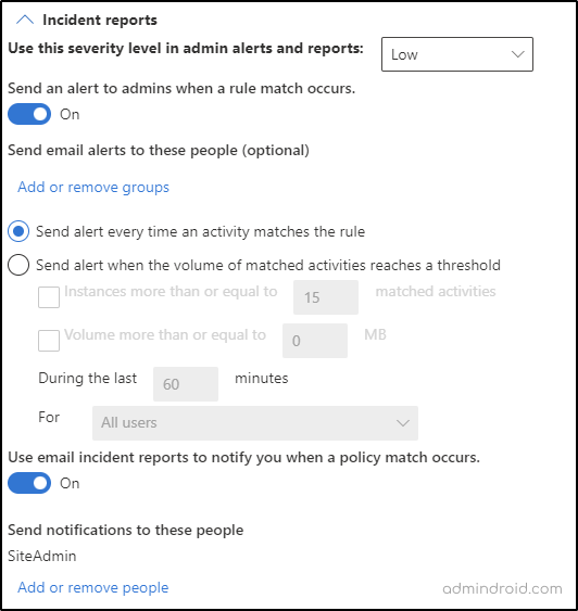 Configure incident reports for DLP policy