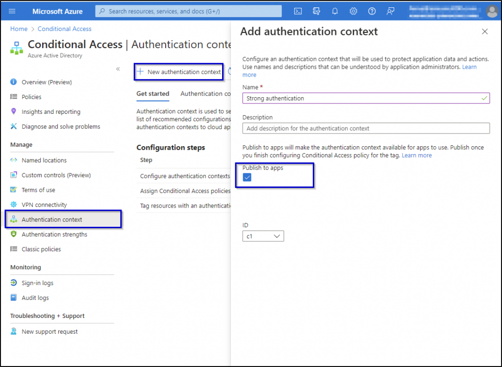 Adding an authentication context in Azure AD