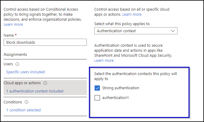 conditional access policies that applies to authentication context