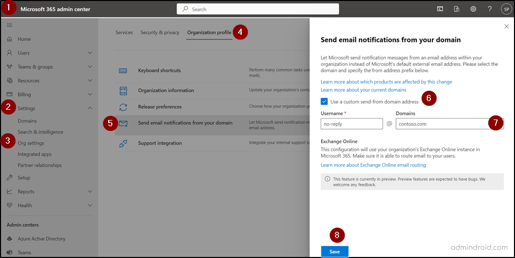 Select the domain to use for email from Microsoft 365 products - Microsoft  365 admin