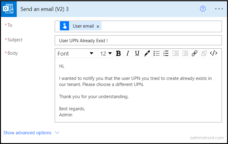 Email notification about the User UPN existence. 