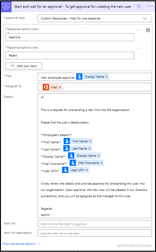 Approval request for the User Onboarding.