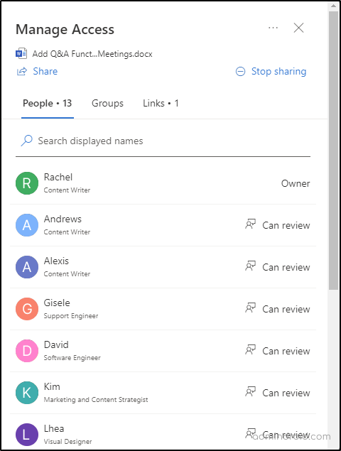 OneDrive Shared Files in Manage Access