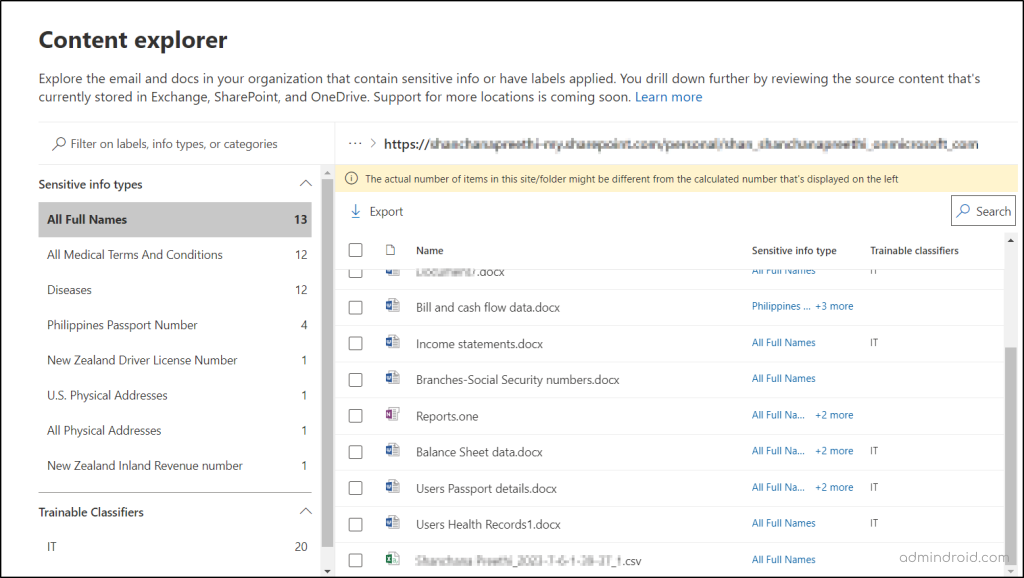 Microsoft Content Explorer List View Report