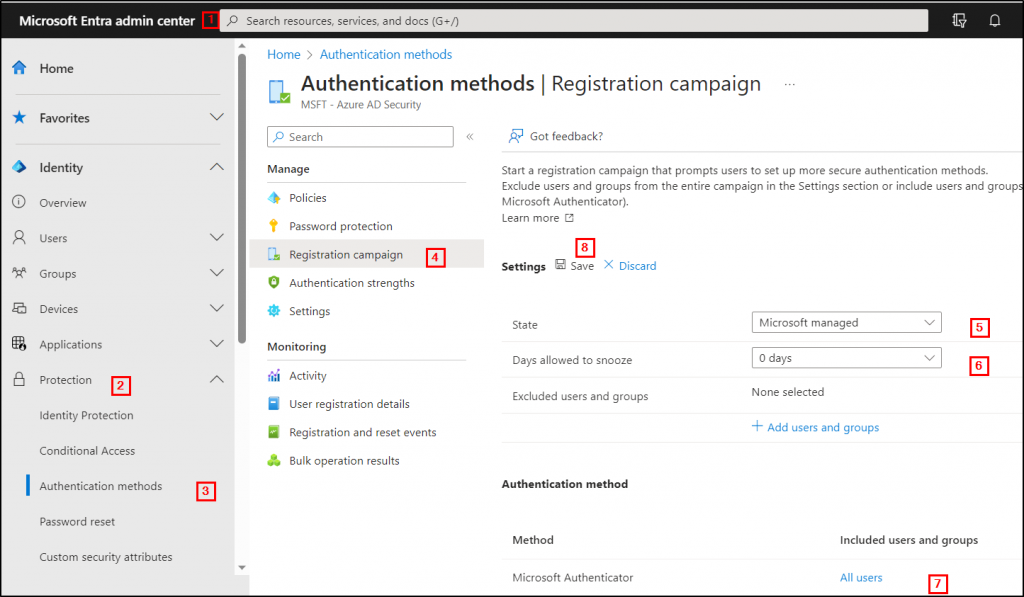 Enable Registration Campaign policy in Microsoft Entra admin center