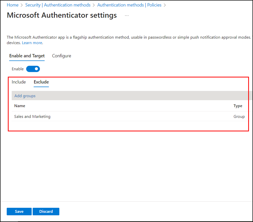 Exclude Specific groups to handle Suppress Authenticator notifications from risky sources update