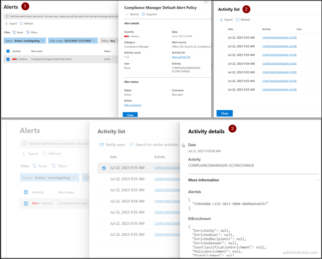 Microsoft Purview reports on alert policies