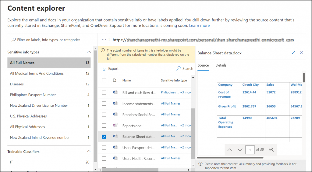 Microsoft Purview reports on content explorer as content viewer