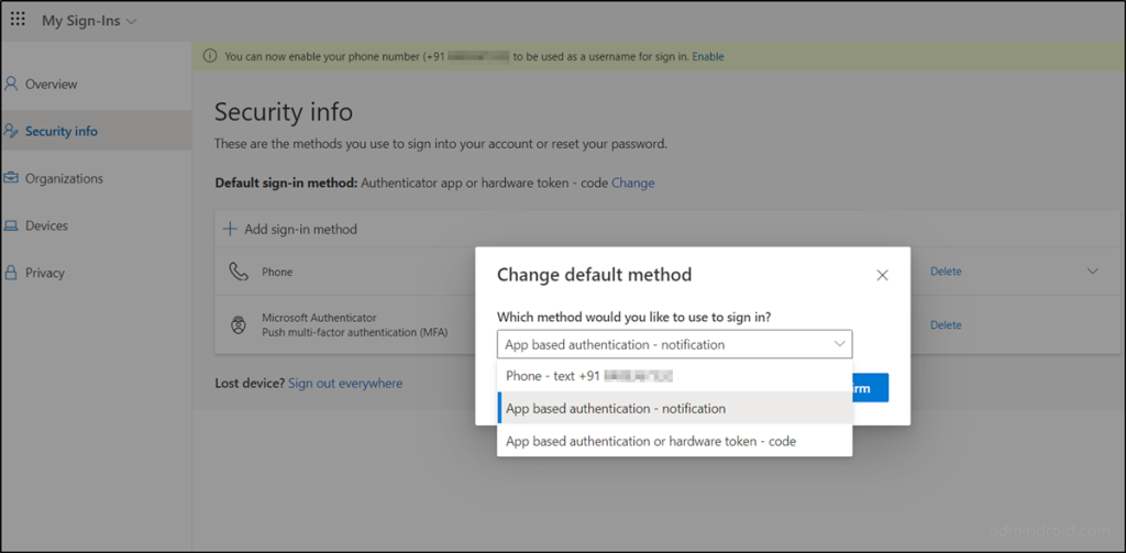 How can Admins Change the Default MFA Method for Microsoft 365 Users?