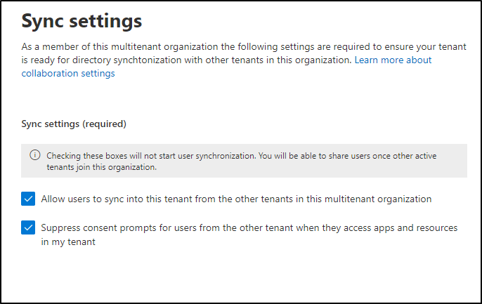 Multi-tenant organization sync settings