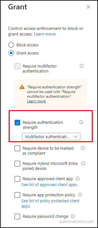 Require Authentication strength in CA policy