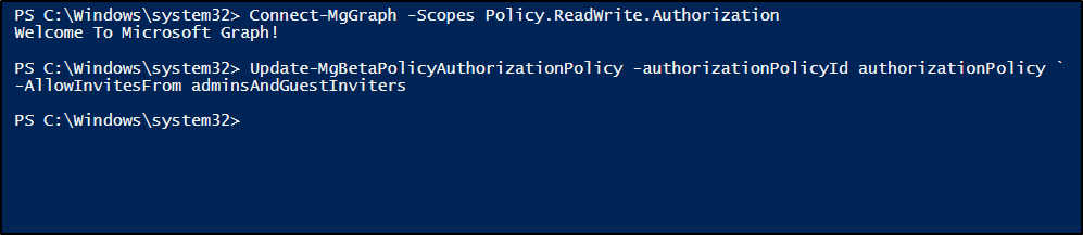 Restrict guest user invitations using MS Graph PowerShell