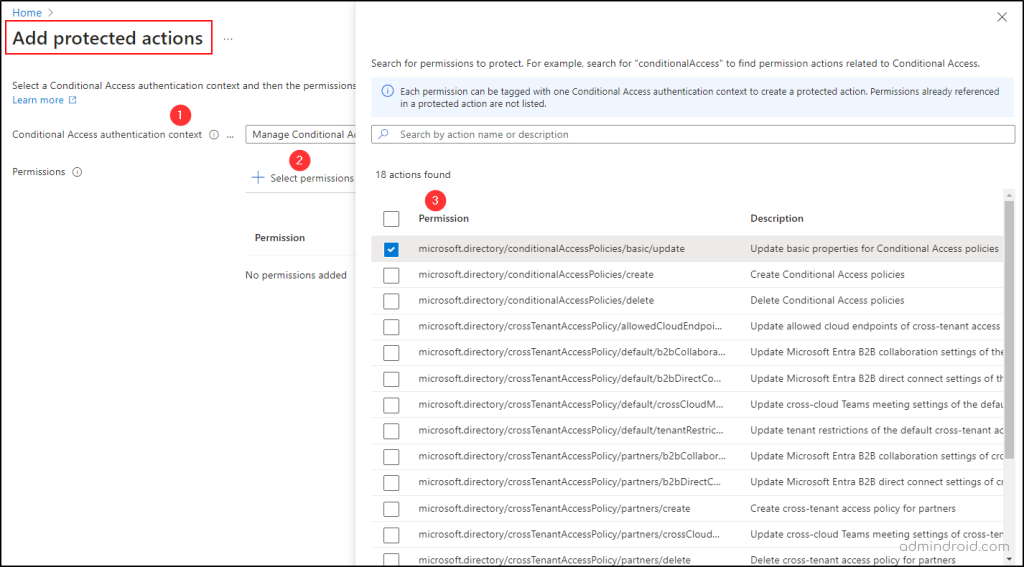 Add protected actions in Entra ID