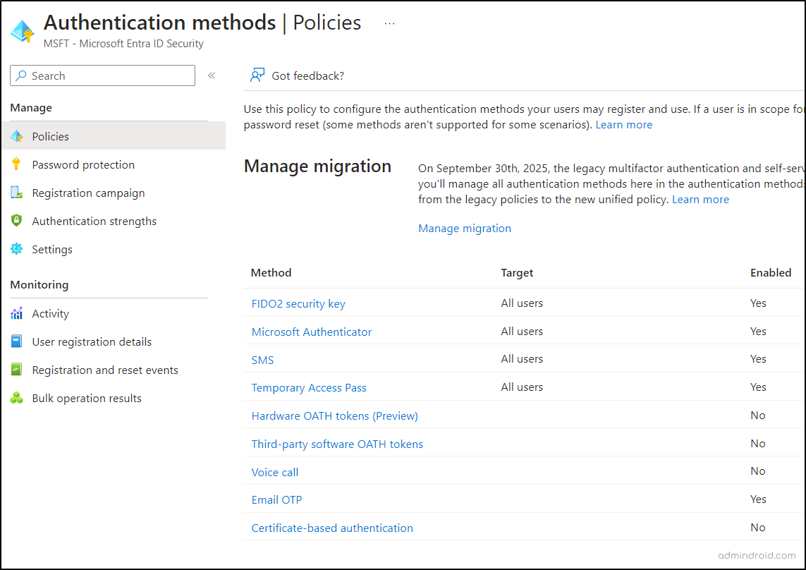 Migrate MFA And SSPR Policies To Authentication Methods Policy