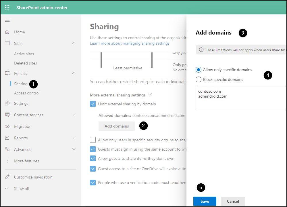 Domain sharing in SharePoint settings