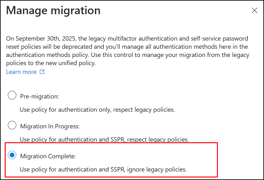 Finish migrating from MFA and SSPR to Authentication methods policy
