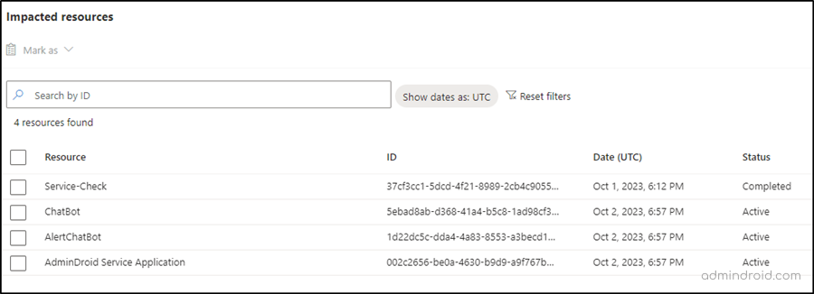 Impacted resources shows unused applications in Entra ID recommendation