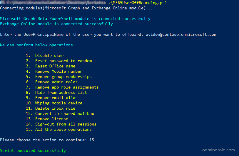 User offboarding script execution