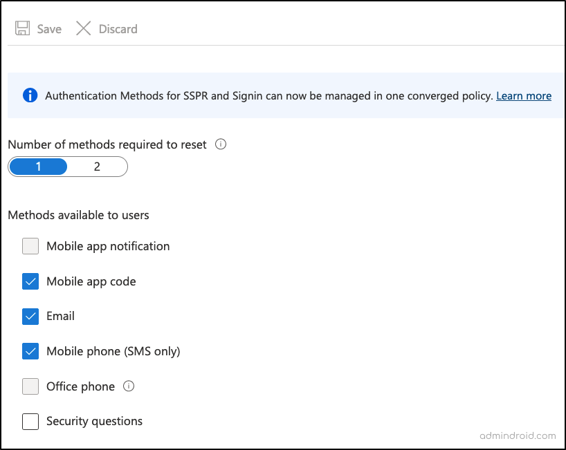 SSPR in Mcrosoft Azure