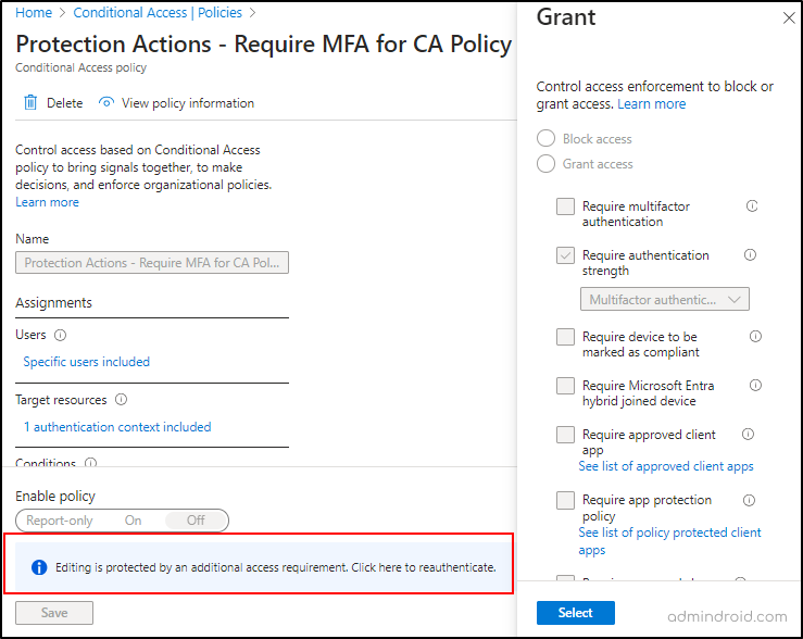 Editing action blocked by protected action