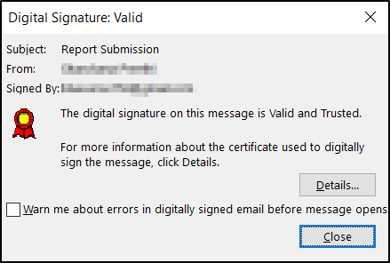 Verify the digital signature in Microsoft Outlook