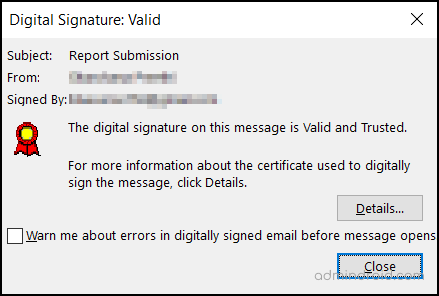 Verify the digital signature in Microsoft Outlook