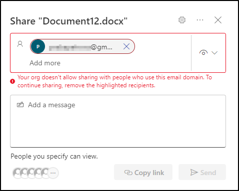 Domain sharing in SharePoint blocked