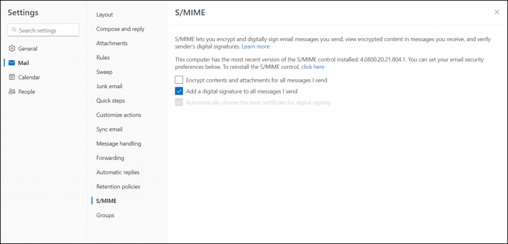 Add digital signatures in Microsoft Outlook for all messages
