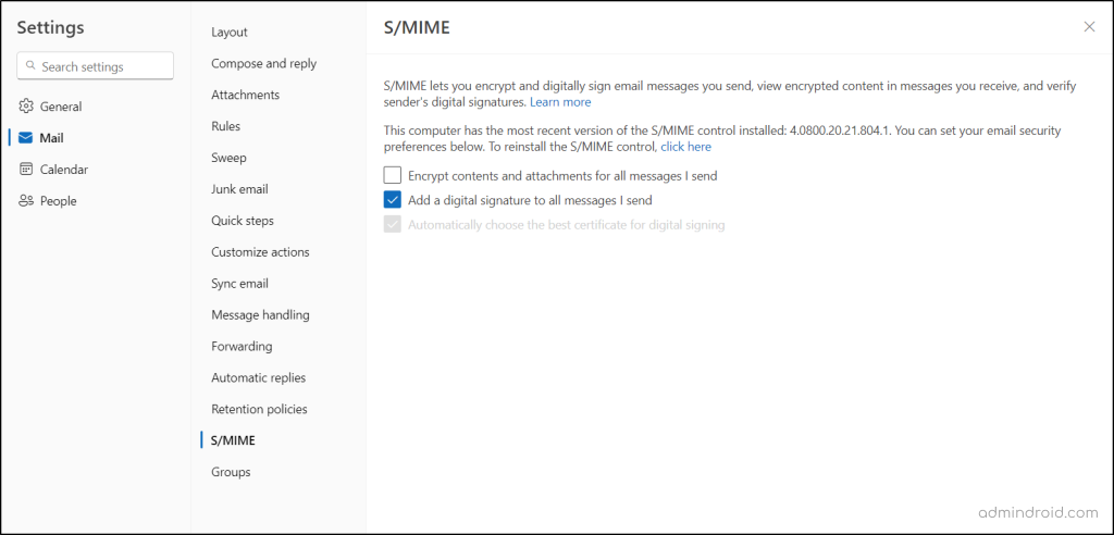 Add digital signatures in Microsoft Outlook for all messages