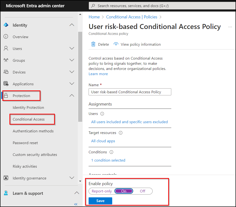 Enable risk-based Conditional Access policies