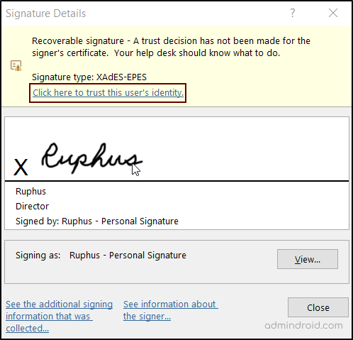 Digital Signatures and Validation Trust tool