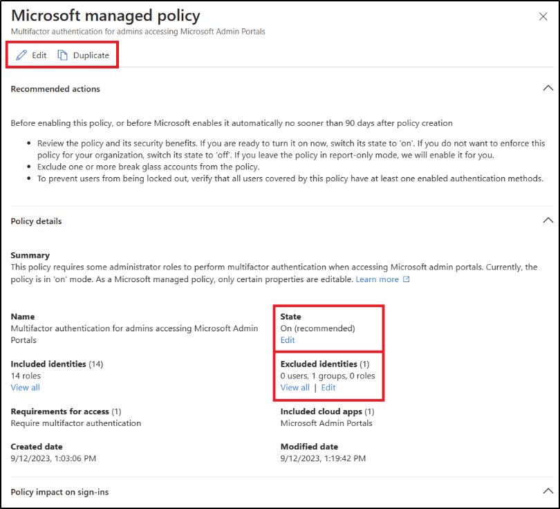 Manage Auto rolled out Conditional Access Policies 
