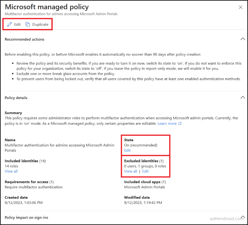 Manage Auto rolled out Conditional Access Policies 