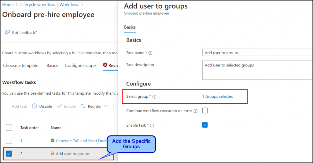 Configure task for the lifecycle workflows