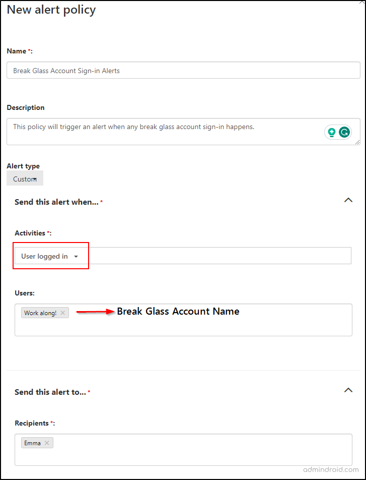 Create Alerts for Break Glass Account Sign-ins