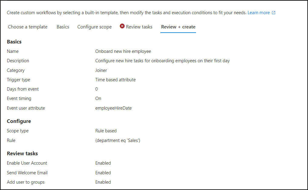 Review and create lifecycle workflow in Microsoft Entra ID