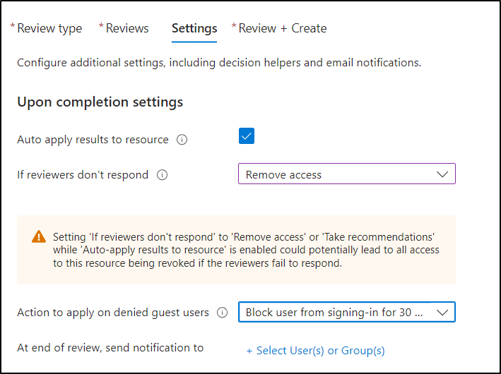Settings tab in Microsoft Entra access review
