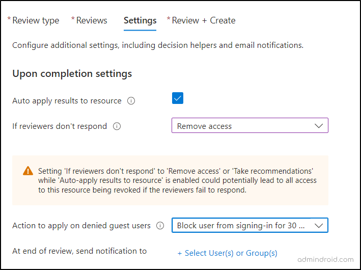 Settings tab in Microsoft Entra access review