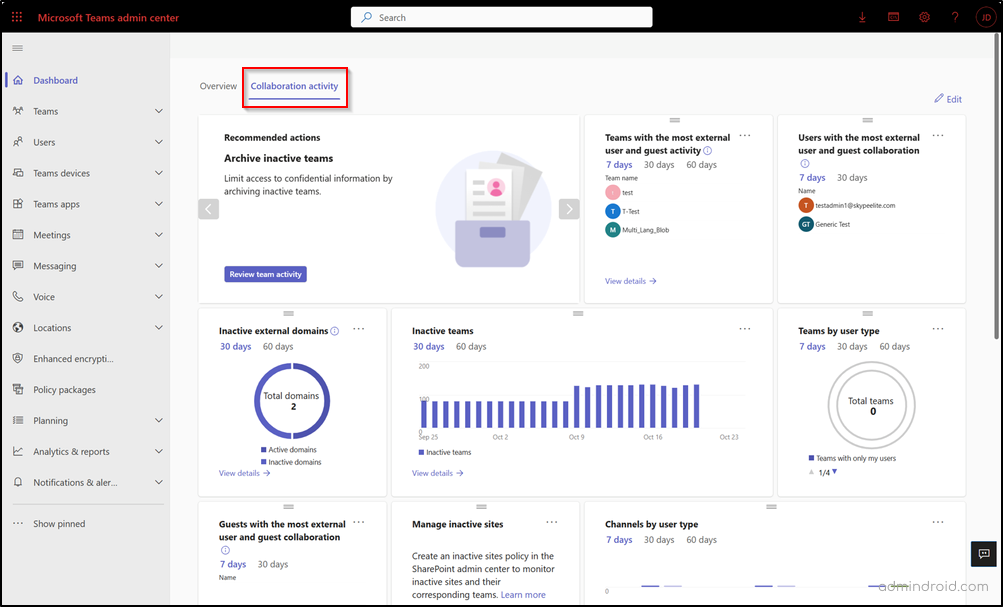 Advanced collaboration analytics dashboard in Teams admin center