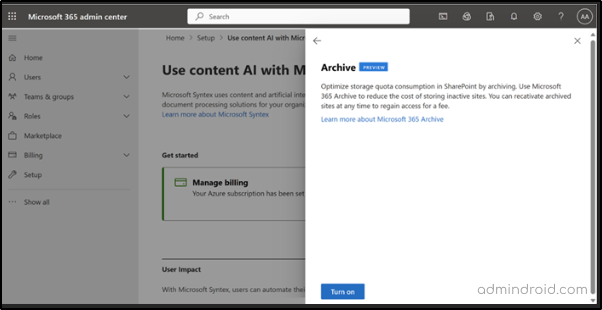 Enable Microsoft 365 Archive from the admin center