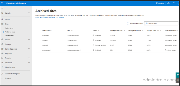 Microsoft 365 Archive sites