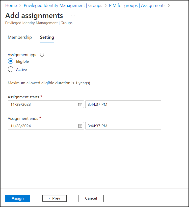 Add assignments for Privileged Identity Management for Groups 