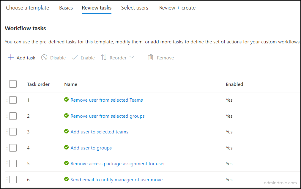 Configure tasks to manage Microsoft 365 user role changes with workflows