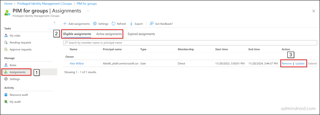 Update or Remove an existing role assignment in PIM for groups