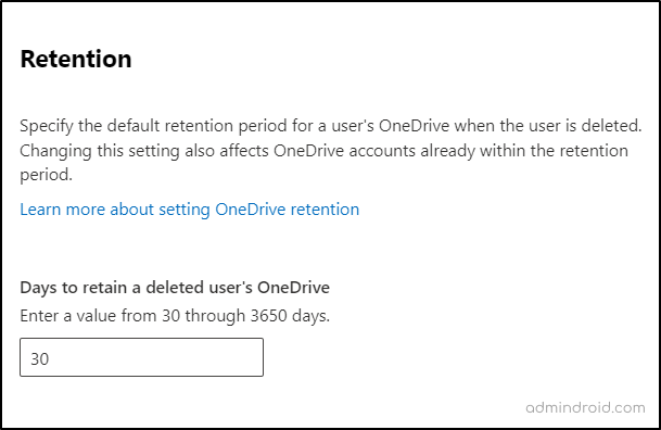 OneDrive retention policy