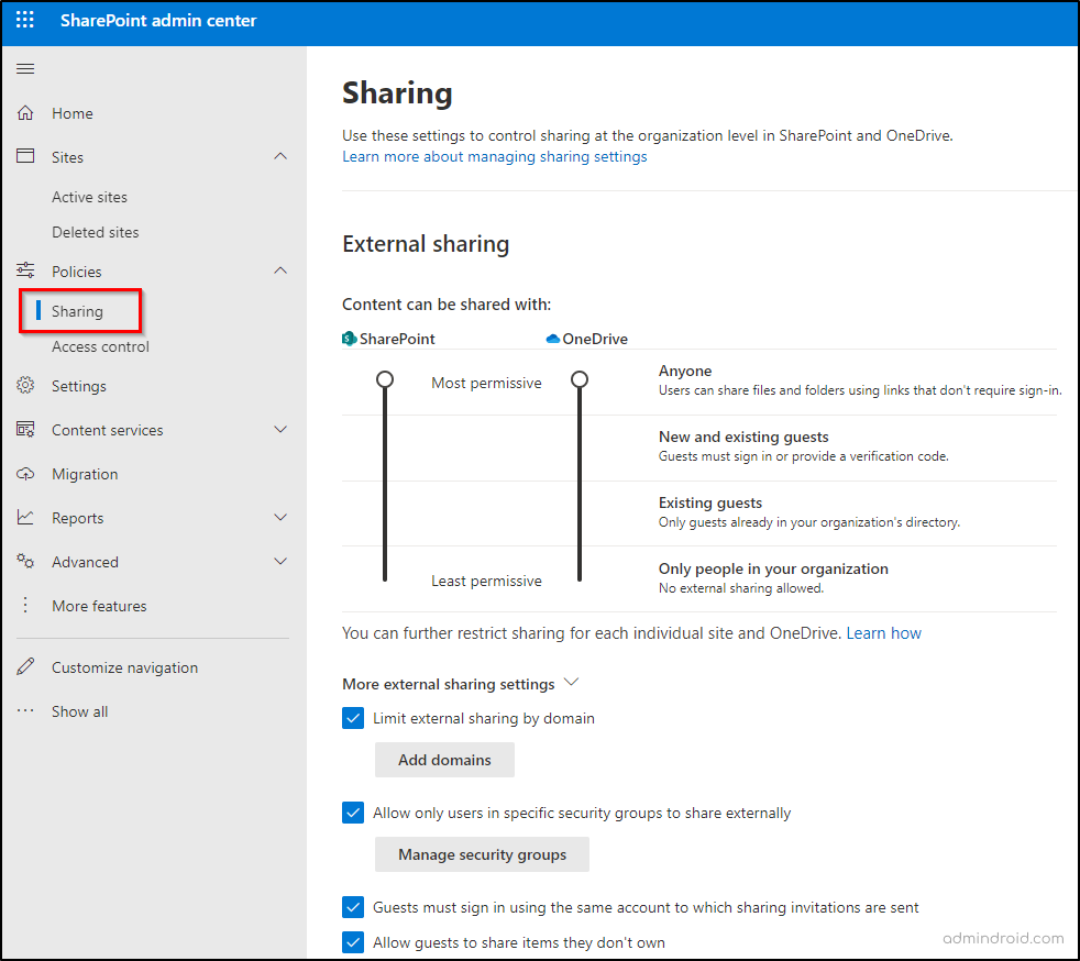 Manage external sharing as one of the OneDrive for Business security practices