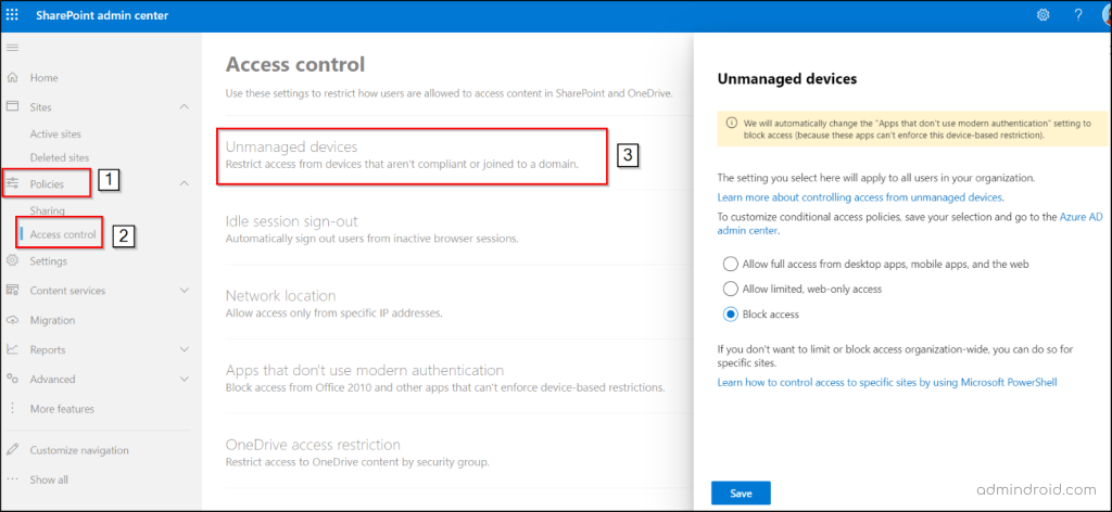 Restrict unmanaged devices