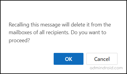 Recall dialog box while recalling email in new Outlook