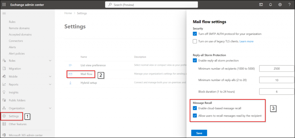 enabling recall feature in Exchange Online to recall email in new Outlook
